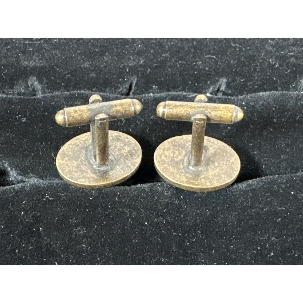 Vintage Equestrian Horse Head Oval Cufflinks Gold Tone Brown Amber Toggle Back
